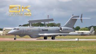 (4K) Bombardier Global 6500 Saab Global Eye AWACS SE-RMS arrival RAF Fairford RIAT 2023 AirShow