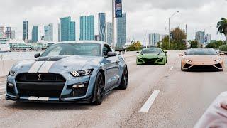 GT500 TERRORIZING THE CITY WITH 3 SUPERCARS #nsx #gt500 #huracan