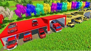 TRANSPORTING CARS, AMBULANCE, POLICE CARS, MOTORCYCLE, FIRE TRUCK OF COLORS! WITH TRUCKS! - FS 22