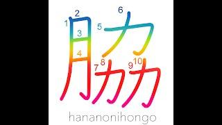 脇 - armpit/supporting actor in Noh theatre - Learn how to write Japanese Kanji 脇 - hananonihongo.com