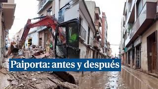 El antes y después en Paiporta tras las labores de reparación de los estragos de la DANA