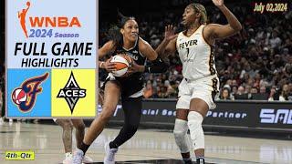 Fever vs  Aces FULL GAME 4th | July 02,2024  | WNBA 2024 Season | Women's basketball | Caitlin Clark