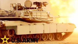 US Army. Modern tanks and armored vehicles. Demonstration combat firing.