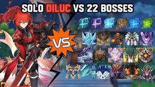 Solo C3 Diluc vs 22 Bosses Without Food Buff | Genshin Impact