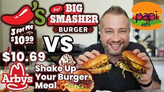 Chili's Big Smasher Burger VS Arby's Deluxe Burger - Combo Value Faceoff Review!