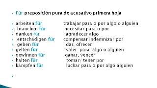 Lista de verbo mas preposiciones puras de acusativo y dativo ordenadas por preposiciones.(danken für