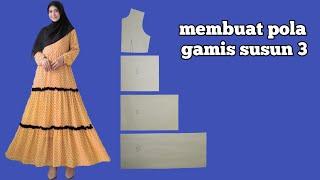 membuat pola gamis 3 susun