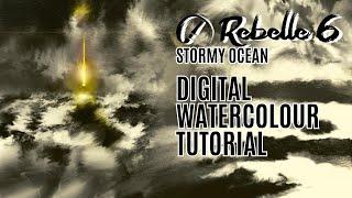 Simple Digital Watercolour Painting of a Stormy Ocean in Rebelle 6