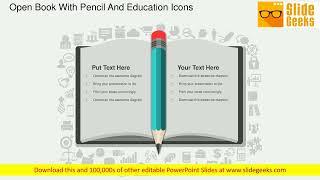 Open Book With Pencil And Education Icons Powerpoint Template