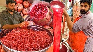BEST Way to Open Pomegranate | How to Make Pomegranate Fruit Juice | Street Bloody Red Anar Sarbath.