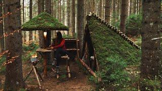 Building camp in the Woods: DIY umbrella & Outdoor cooking Area | Bushcraft skills