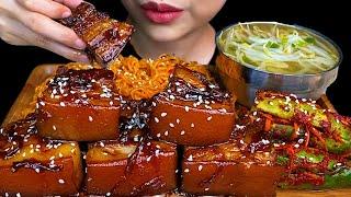 Braised Pork Belly, Spicy Noodles, Cucumber Kimchi & Bean Sprouts Soup * MUKBANG SOUNDS *