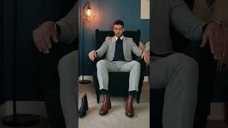 Unparalleled Elegant Gray and Dark Green Slim Fit Suits, Classic Black and Brown Chelsea Boots.