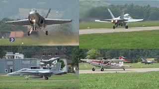 Busy Thursday at MEIRINGEN AIRBASE - F/A18 Hornet GO AROUND, F5 Tiger, Pilatus Porter, Helicopter