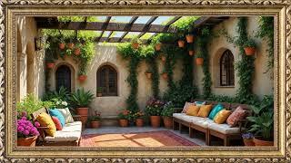 Cozy Courtyard Oasis | TV Art Screensaver | 8 Hours Framed Painting | TV Wallpaper | 4K