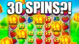 I GOT A 30 SPIN FRUIT PARTY BONUS… 2 RETRIGGERS!? (Bonus Buys)