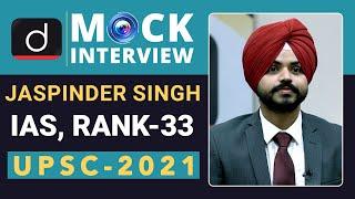 Jaspinder Singh, Rank - 33, IAS - UPSC 2021 | English Medium | Mock Interview | Drishti IAS English