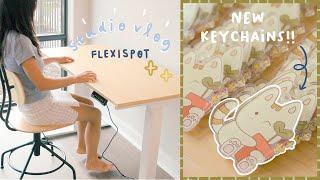 Studio Vlog ️ New Flexispot Desk!! Upcoming shop update KEYCHAINS 