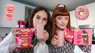 We only ate PINK food for 24 HOURS challenge!