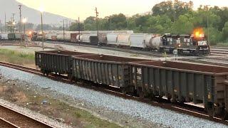 Trains Passing In Giant Railroad Yard!  Railroad Switching Seen From Cliff, CSX & Norfolk Southern