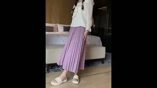 Basic Pleated Midi Long Skirt All match A Line Hig