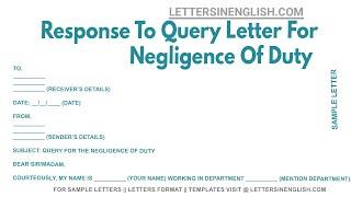 Response To Query Letter For Negligence Of Duty - Sample Reply Letter for Negligence of Duty