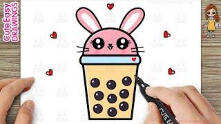 How to Draw a Cute Easy Boba Tea / Bubble Chocolate Tea for Kids Step by Step