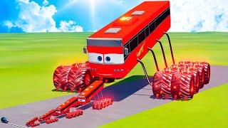 Big & Small Long Bus Spider Spiked Thorns McQueen Monster Truck vs Thomas the Train BeamNG.drive