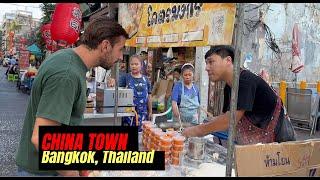 Trying foods around China town in Bangkok