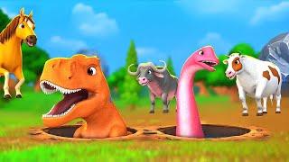 T-Rex and Brachiosaurus Trapped by Farm Animals in 3D Animated Funny Adventures