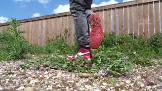 Nike Air Jordan stomp, trample and destroy some flowers