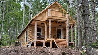 Building an off grid log cabin alone in the wilderness, woodwork, Survival,working on the doors.