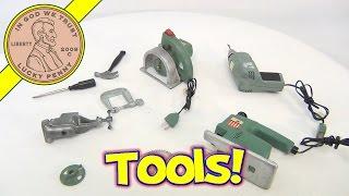 1969 Ideal Power Mite Vintage Miniature Tools - Drill Circular Saw Jig Saw and Table Vice Set