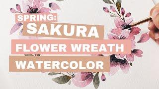 Melukis Karangan Bunga Sakura Pakai Cat Air