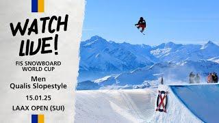 LIVE LAAX OPEN: FIS Snowboard Slopestyle World Cup -  Men Qualis | FIS Snowboard