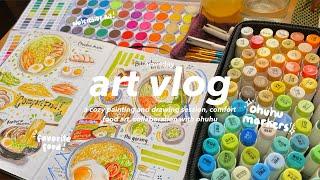 cozy art vlog with ohuhu watercolors and art markers 