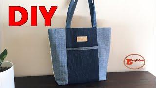 DIY EASY TOTE BAG WITH POCKET TUTORIAL | TOTE BAG SEWING TUTORIAL