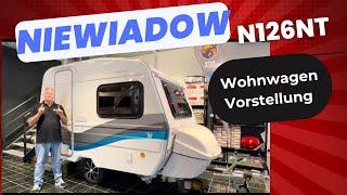 Niewiadow N126NT, leichter gfk Wohnwagen mit Toilette, nur 850kg, ab 13.650,00€, auch für E-Autos