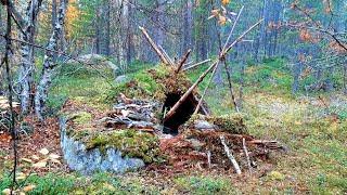 Primitive Bushcraft Shelter - 3 Days Solo in Northern Sweden, Wolf Pack ??