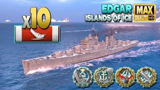 Cruiser Edgar: 10 ships destroyed on map Islands of Ice - World of Warships