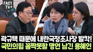 곽규택 때문에 내란국정조사장 발칵!..국민의힘 꼼짝못할 명언 남긴 용혜인