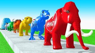 Paint Animals CowCartoon,Buffalo,Bull,Elephant,Mammoth,Dinosaur Fountain Crossing Animal Game