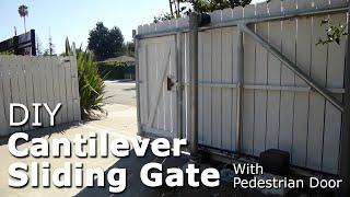 DIY cantilever sliding gate with pedestrian door, galvanized steel pipe framing #homeimprovement