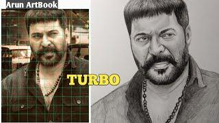 TURBO Mammotty Drawing Easy / Grid Method Drawing / Turbo Movie Drawing / Arun ArtBook