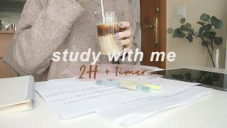 2 hour study with me no break, real time, no music, fire crackling, studyasmr, with timer