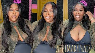 Pre Bleached & Plucked️Half up/Down with Loose Curls on this bomb Body Wave Wig Ashimary Hair 