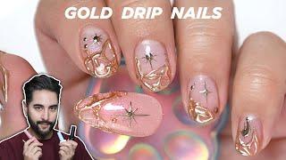 Super Easy Gold 3D Gel Nail Art  Sparkly Stars  and Liquid Gold 