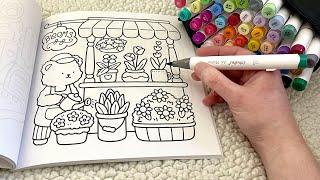 ASMR Color With Me | Cozy Flower Shop Coloring (whispered, marker sounds)