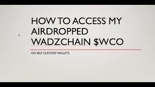 Tutorial How To Access Wadzpay Wadzchain $WCO WCO Token on Self Custody Wallets