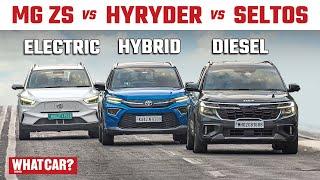 Kia Seltos Diesel vs Toyota Hyryder Hybrid vs MG ZS EV | Best 25 lakh SUV